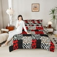 thumbnail image 4 of Manfei Teens Animal Zebra Leopard Print 3-Piece Full Size Comforter Sets,Black Red White Bedding Comforter Set,Geometric Plaid Lightweight Bedding Sets,Luxury Bedroom Decor,Reversible, 4 of 8