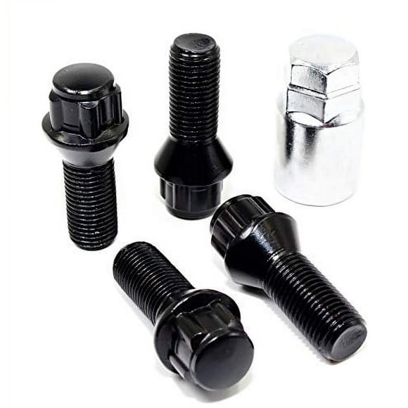 Veritek Ensemble de 4 Verrous de Verrou de Roue Noirs 14x1.5mm pour Roues Personnalisées de Rechange Siège Conique Tige 28mm