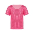 thumbnail image 3 of vastwit Kids Boys Girls T-Shirt Hip-hop Jazz Dance Tops Short Sleeve Sequins Solid Color Tee Tops Hot Pink 140, 3 of 5