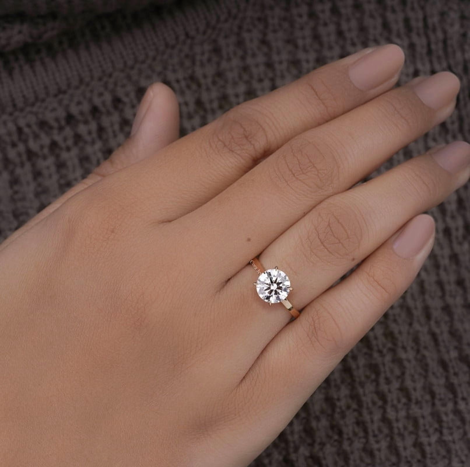 Cora Jewellery 2CT Round Moissanite Ring, Solitaire Engagement Ring for Women, 10K Yellow Gold, 5 US