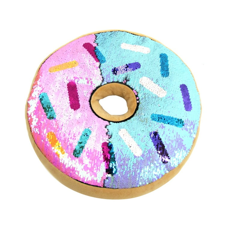 Blue Pink Sprinkle Donut Reversible Sequin Plush Throw Pillow Decorative Cushion Blue Pink Sprinkle Donut Reversible Sequin Plush Throw Pillow Decorative Cushion