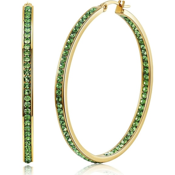 2 Inch Stunning Stainless Steel Multi-Colors Cubic Zirconia Hoop Earring For Women Hypoallergenic Jewelry For Sensitive Ears Large Big Hoop Earrings 50Mm[Z4650]