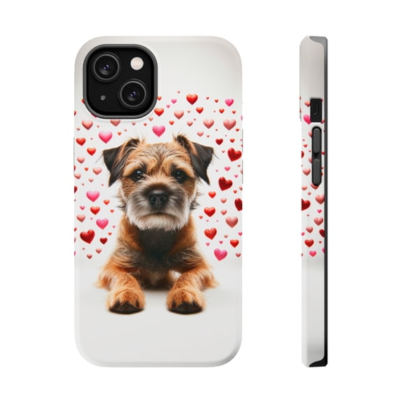 DistinctInk Tough Case for Apple iPhone 15 (6.1" Screen), Compatible with MagSafe Charging - Valentine's Day Border Terrier