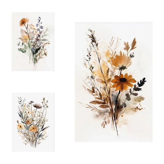 QEQEKAKA 3-Piece Watercolor Floral Unframed Canvas Wall Art for Living Room Bedroom Home Office, Modern Nordic Floral Plant Print Artwork – 30x40 cm (12x16 in)