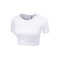 thumbnail image 2 of FashionMille Women's Basic Solid Crew Neck Stretch Ribbed Knit Short Sleeve Crop T Shirt Top, 2 of 5