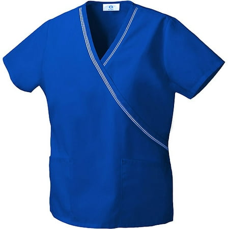 Electric Blue Ribbon Trim Mock Wrap Scru
