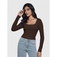 thumbnail image 5 of Women Crew Neck Knitted Crop Shirt Long Sleeve Low Cut Basic Solid Tee Sexy Cutout Blouse Top Streetwear, 5 of 6