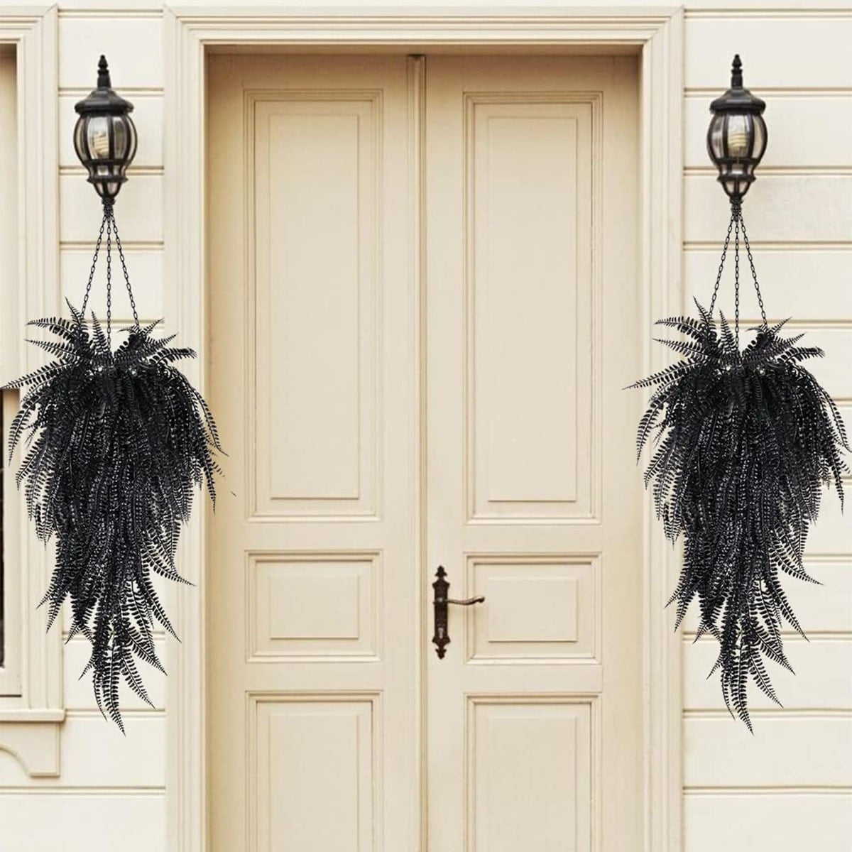 Morttic 2Pack Artificial Black Boston Fern Plants Vines Fake Hanging Rattan Plant for Autumn Thanksgiving Indoor Outdoor Home Decoration