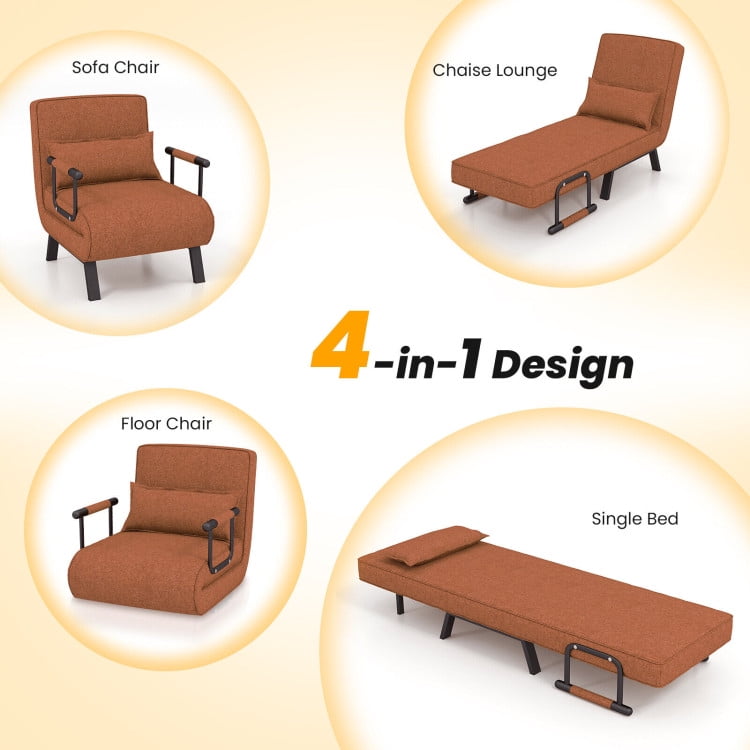 Folding Chair Bed, Folding 6 Position Convertible Sleeper Bed Armchair Lounge Couch with Pillow, Cozy Futon Chair for Small Spaces, Office, Brown Folding Chair Bed, Folding 6 Position Convertible Sleeper Bed Armchair Lounge Couch with Pillow, Cozy Futon Chair for Small Spaces, Office, Brown