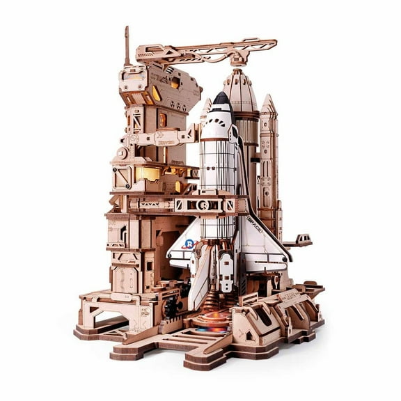 ROKR Space Shuttle 3D Wooden Puzzle, 1:420 Scale Mechanical Building Kits with Lights & Moving Parts, for Adult Xmas Gift