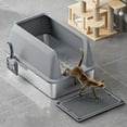 thumbnail image 4 of Stainless Steel Cat Litter Box with Lid, High Sided Large Metal Litter Box, Pet Kitty Litter Toilet Box Enclosed Kitty Litter Pan Anti Leakage Non Stick Easy to Clean, 4 of 7