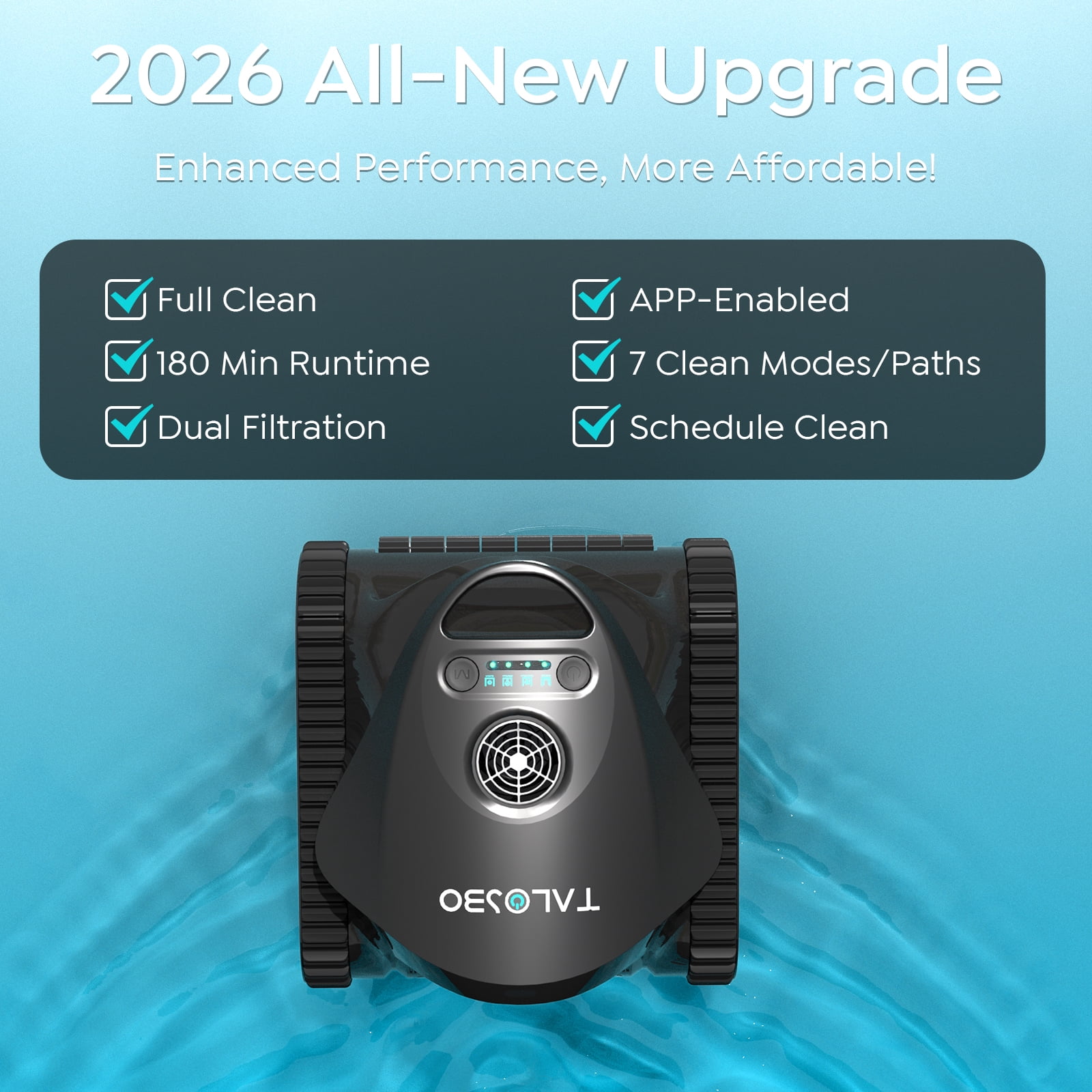 Talosbo C1 Cordless Robotic Pool Vacuum Cleaner with Wall & Waterline Cleaning, 180 Min for Inground Pools Up to 1615 Sq.ft,Dual Filtration, Smart Navigation, App Support