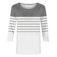 thumbnail image 4 of ZQUUVOU Women's T-Shirts Stripe Printed 3/4 Sleeve Crew Neck Tunic Causal Tops(Gray,L), 4 of 5