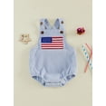 thumbnail image 4 of Newborn Baby Boy 4th of July Outfit Striped and Stars Flag Embroidery Corduroy Overalls Romper Sleeveless Backless Patriotic Jumpsuits Summer Clothes, 4 of 9