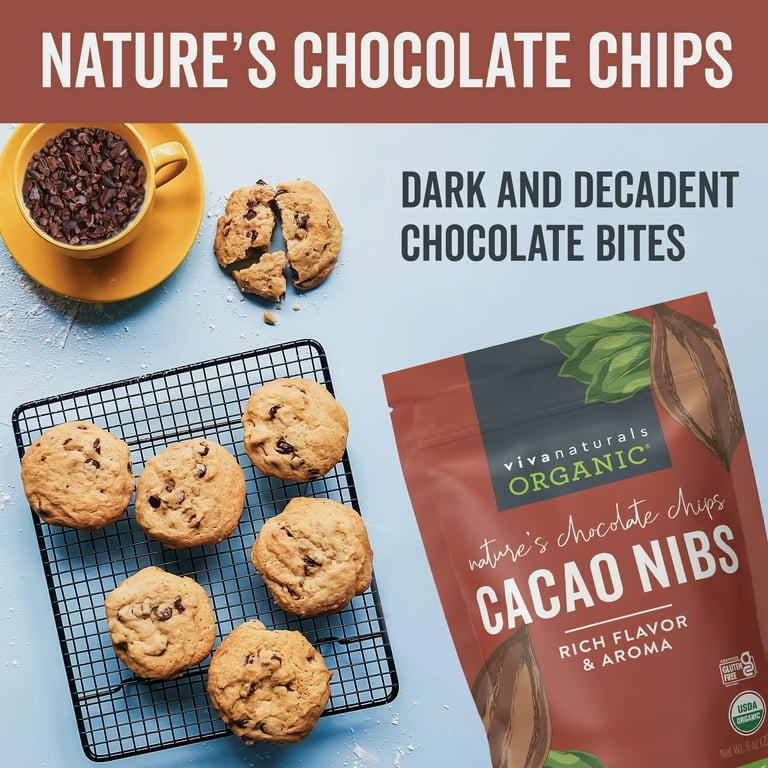 Viva Naturals Organic Cacao Nibs, 8 oz - Keto Friendly, Vegan, Unsweetened