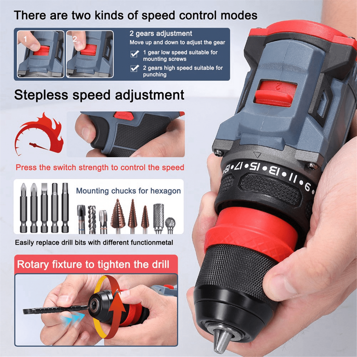 16.8V 2-In-1 Lithium Drill Electric Screwdriver Multi-Function Power Tool 45Nm Torque Brushless Motor Screw Driver B