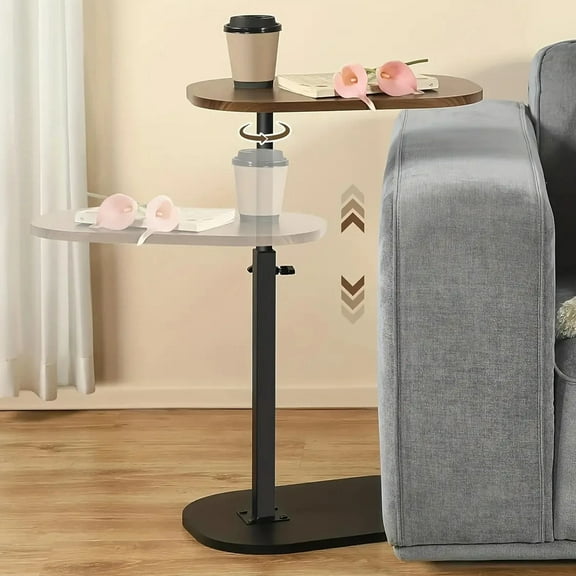 Adjustable Height C Shaped Side Table, Mobile Laptop Desk and Snack End Table for Couch/Sofa/Bed,360° Swivel Rotating Tabletop TV Tray Nightstand