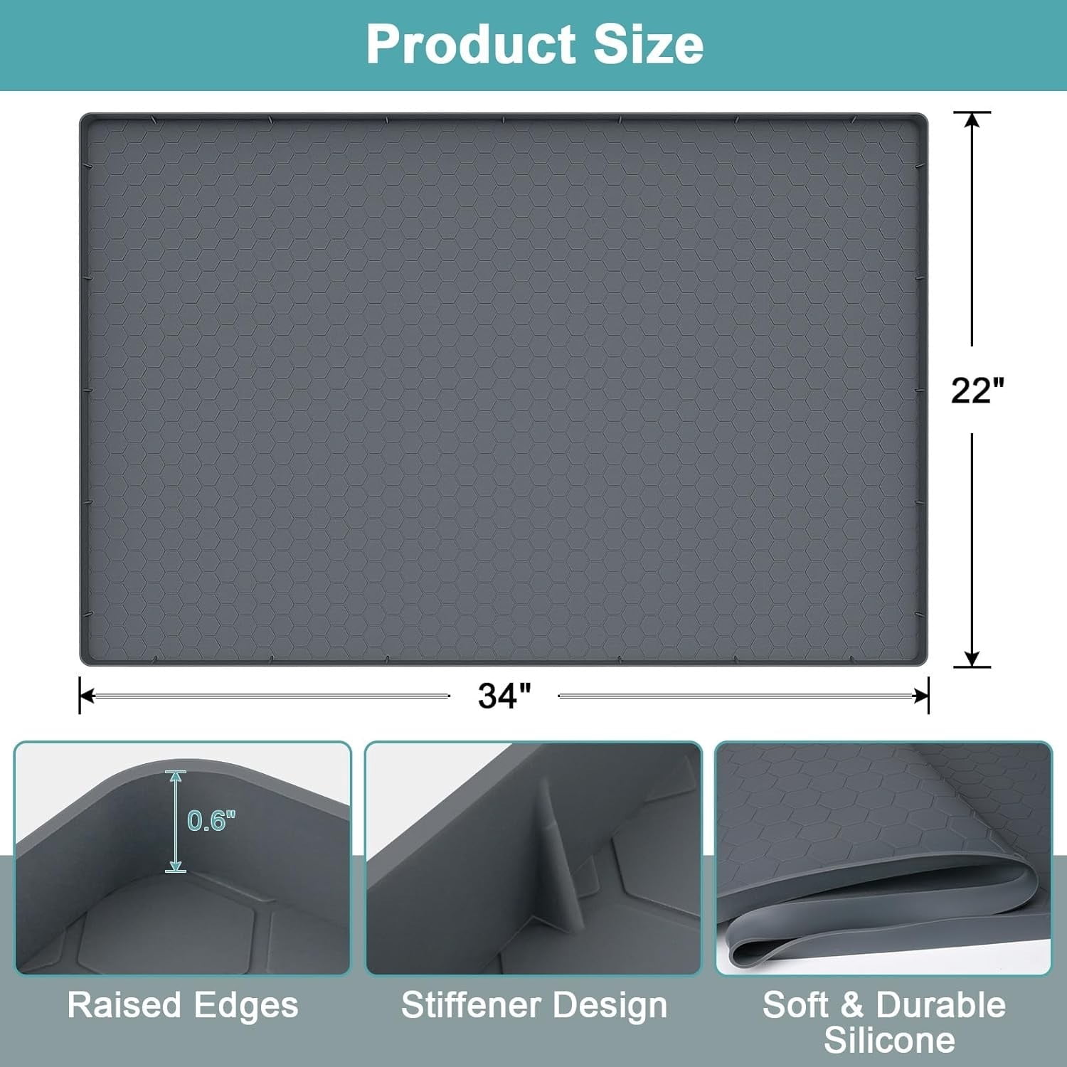 Under Sink Mat - Waterproof Kitchen Cabinet Tray - 34 x 22 Flexible Silicone New