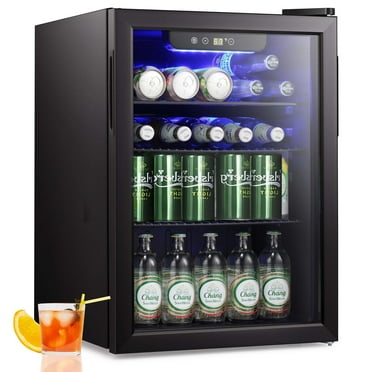 Auseo 2.6 Cu. ft Mini Beverage Cooler -100 Cans Mini Refrigerator, Glass Door, for Soda Beer or Wine, Small Beverage Dispenser for Home/Office/Bar (Black)
