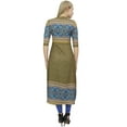 thumbnail image 3 of Bimba Women's Olive Green Designer Tunic Printed A-Line Kurti Kurta Dress-8, 3 of 5