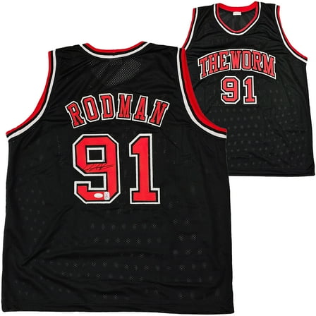 Chicago Bulls Dennis Rodman Autographed Black Jersey JSA 215735