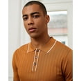 thumbnail image 6 of Kallspin Men's Vintage Knitted Polo Shirt Short Sleeve Solid Collared Golf Shirts with Button(Caramel,Large), 6 of 8
