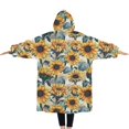 thumbnail image 2 of Oversized Wearable Blanket Hoodie,White Blue Sunflower Pattern Sherpa Blanket Hoodie with Super Pockets,Super Warm Fuzzy Pullover for Women & Men, 2 of 6