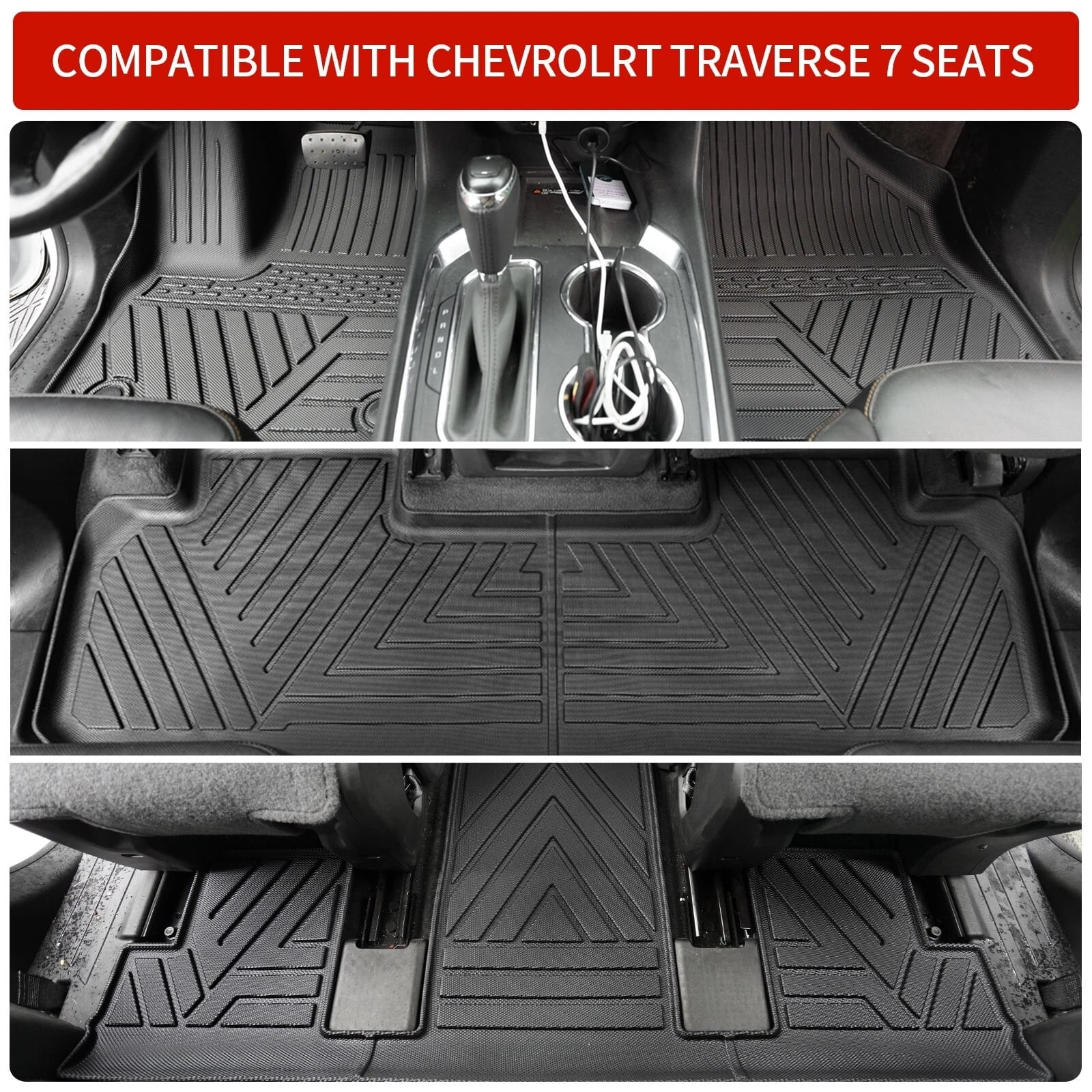 Floor Mats for 2018-2023 Chevrolet Traverse (Fit 2024 Traverse Limited) 7 Seats Cargo Liner Back Seat Cover 2023 Chevy Traverse Accessories (Trunk Mat+Backrest Mats+Floor Mats)