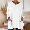 thumbnail image 2 of yoeyez Long Sleeve Womens Tunic Tops to Wear with Leggings Oversized Crew Neck T Shirts Comfy Loose Fit Lounge Blouses with Pockets White,L, 2 of 7