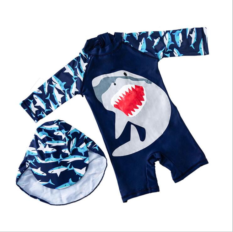 Baby Boys Swimsuit Marine Theme Boys Bathing Suit Zipper Swimsuit Toddler Rash Guard Boy Swimwear Hat Surfing Suit UPF 50+