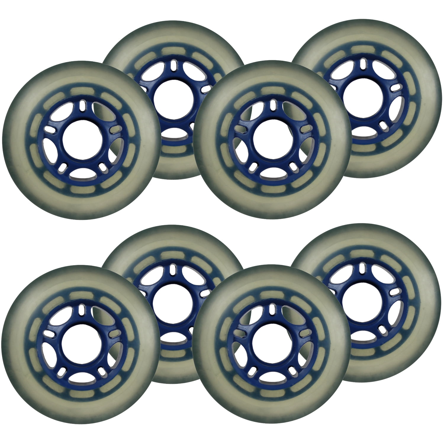 Inline Skate Replacement Wheels 80mm 76A Blue/Clear 8 Pack