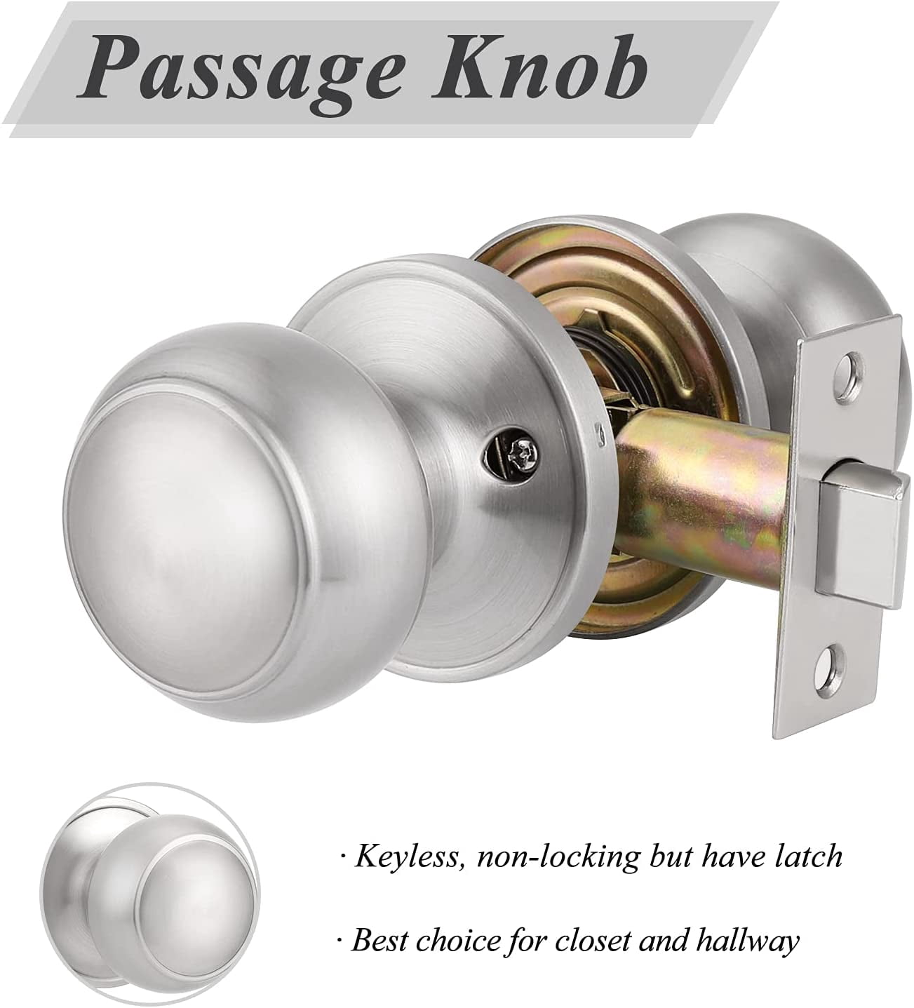 Door Knob, Passage Door Knob for Closet Hall, Interior Doorknob, Oil Rubbed Bronze, 1 Pack