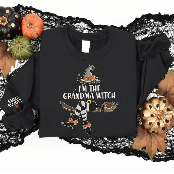 I'm The Grandma Witch Sweatshirt, Grandma & Kids Halloween, Gift For Grandma Embroidered, Unisex Sweatshirt, LINHKHA