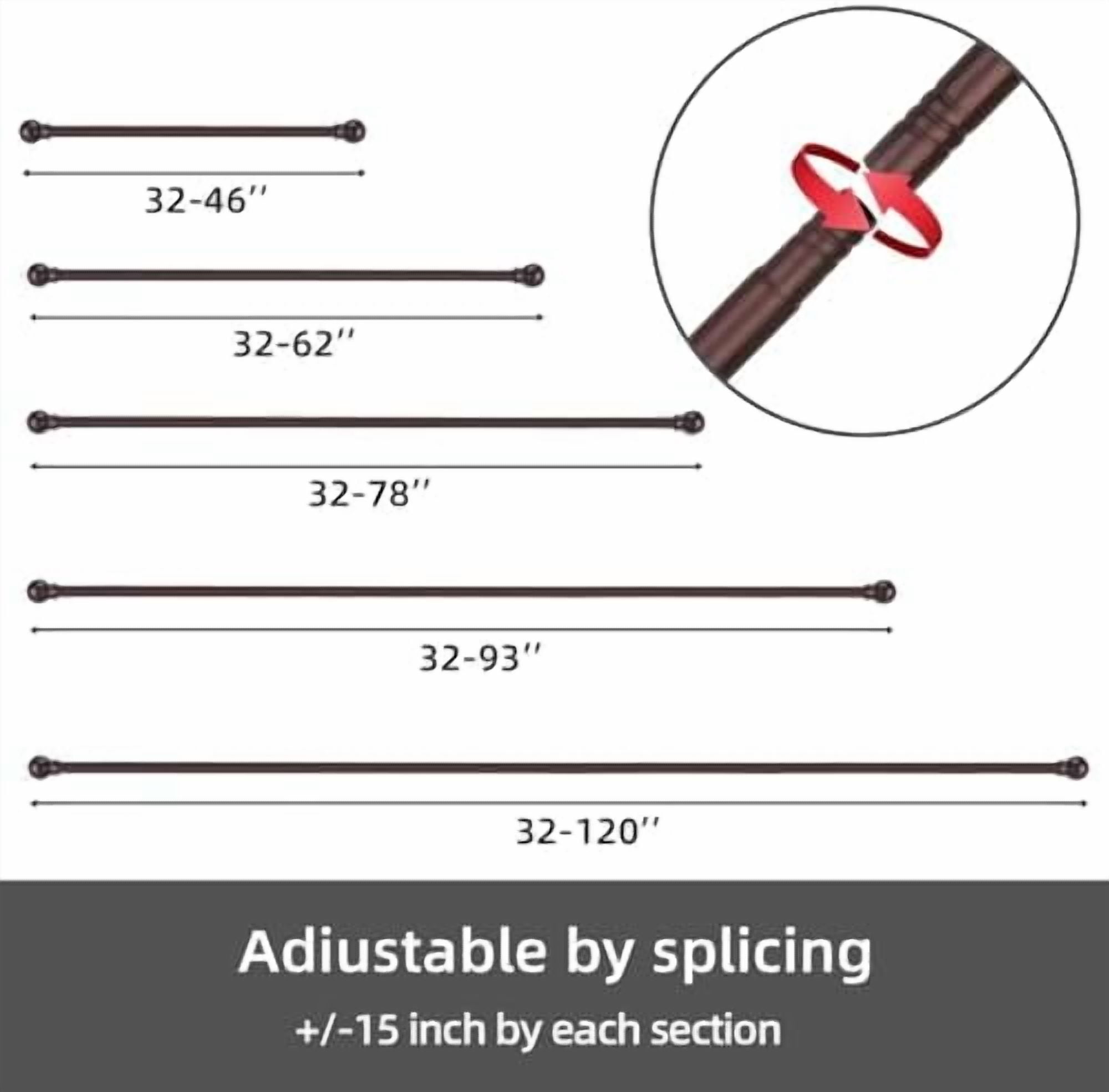 2 Pack Brown Curtain Rods for windows 28 to 78 inch, 5/8 inch Splicing Heavy Duty Metal Curtain Rod Set with Brackets
