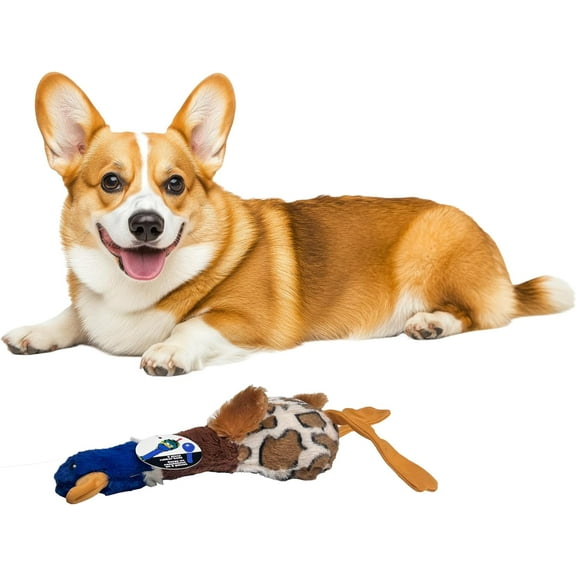 SPOT Skinneeez Plus Duck Dog Toy, Stuffing-Free Plush with 2-Piece Rubber Body & Dual Squeakers, Durable Tug Toy for Moderate Chewers, 15 in
