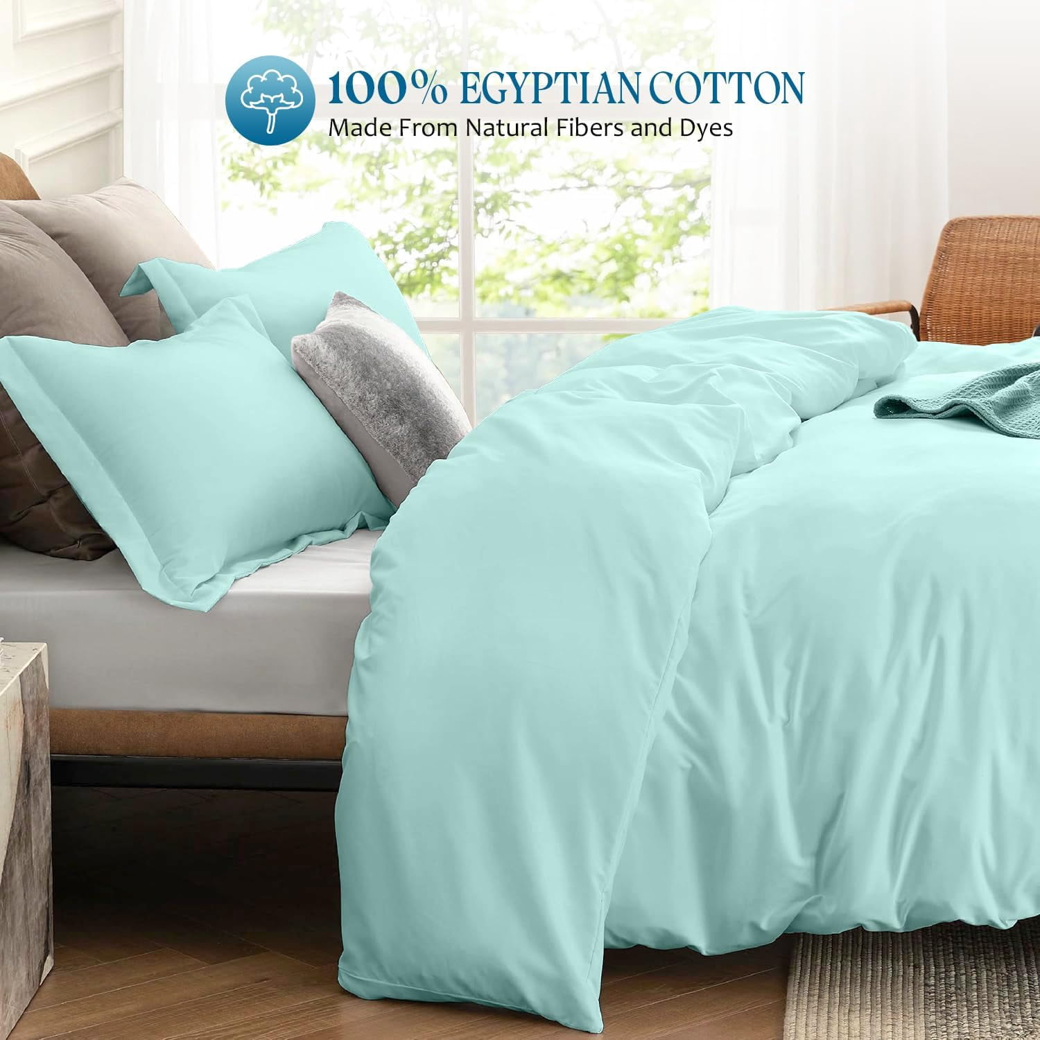 VEGAS HOTEL COLLECTION Classic Egyptian Cotton 1-Piece Duvet Cover { Zippered Closure } 1000 Thread Count- Fabulous Solid Looking Color Aqua Blue - Full Size