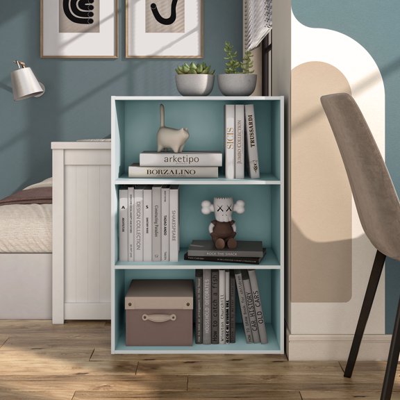 Join Stackable 3-Tier Wood Light Blue Playroom Bookcase