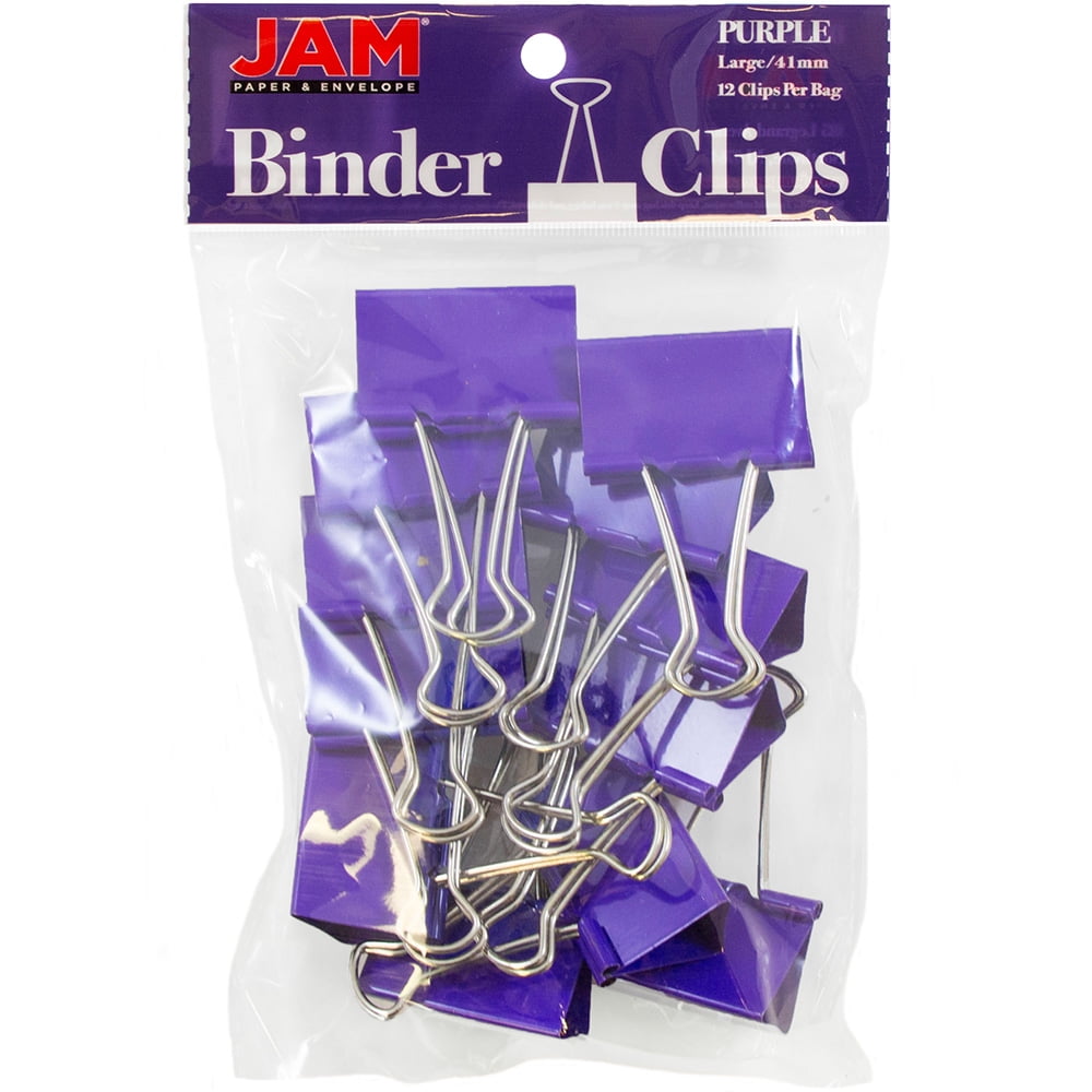 JAM Binder Clips, Purple Binderclips, 12/Pack, Large, 41mm