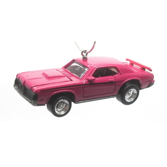Christmas Ornament for 1969 Mercuty Cougar Eliminator Magenta Black Stripes