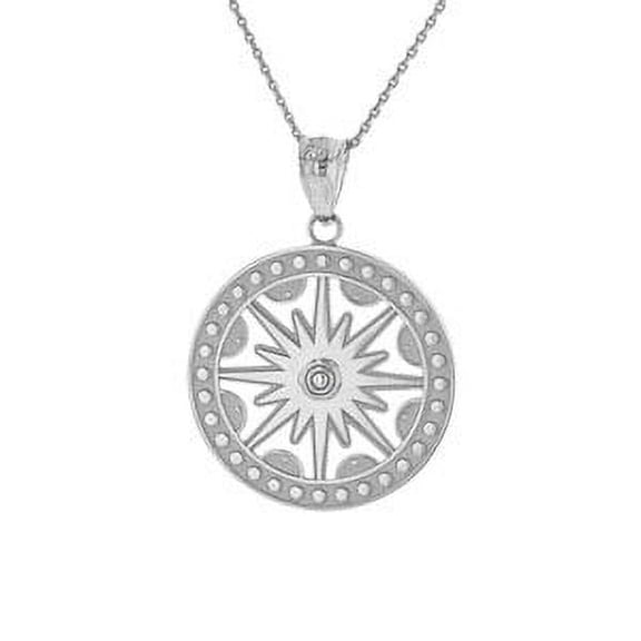 Solid White Gold Textured Medallion Openwork Flaming Sun Pendant Necklace : 14K Pendant with 16" chain