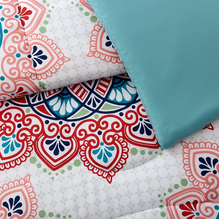 Mainstays Pink and Teal Medallion 8 Piece Bed in a Bag Comforter