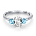 thumbnail image 3 of Gem Stone King 925 Sterling Silver White Created Sapphire and Swiss Blue Topaz Engagement Ring for Women | 1.40 Cttw | Oval 7X5MM | Gemstone September Birthstone | Size 6, 3 of 6