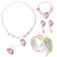 thumbnail image 2 of ColoMX 1 Juego de recuerdos de fiesta de unicornio, collar de unicornio, pulsera, anillo, pendientes, reloj de pulsera de unicornio para niñas pequeñas, 2 of 7