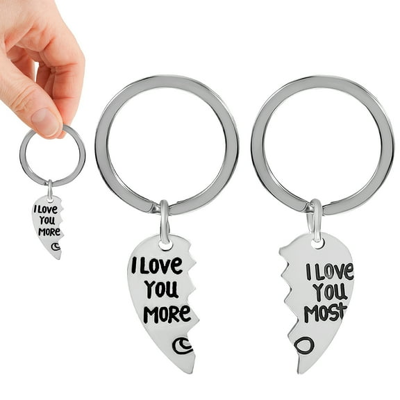 1 Pair Couple Keychains I Love You Most/More Heart Shaped Puzzle Key Rings for Boyfriend Girlfriend Husband Wife