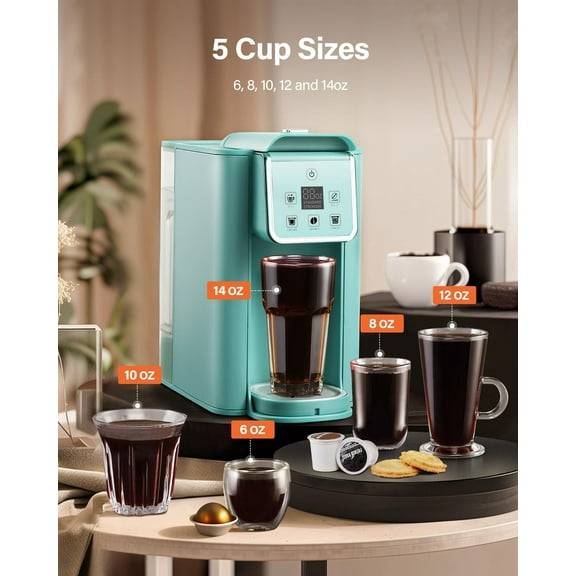 Single Serve Coffee Maker, Hot and Iced Coffee Machine for K Cup Pods & Ground Coffee, 6 to 14 oz Brew Sizes, 50 oz Removable Water Tank, Bold Brew Setting, Blue