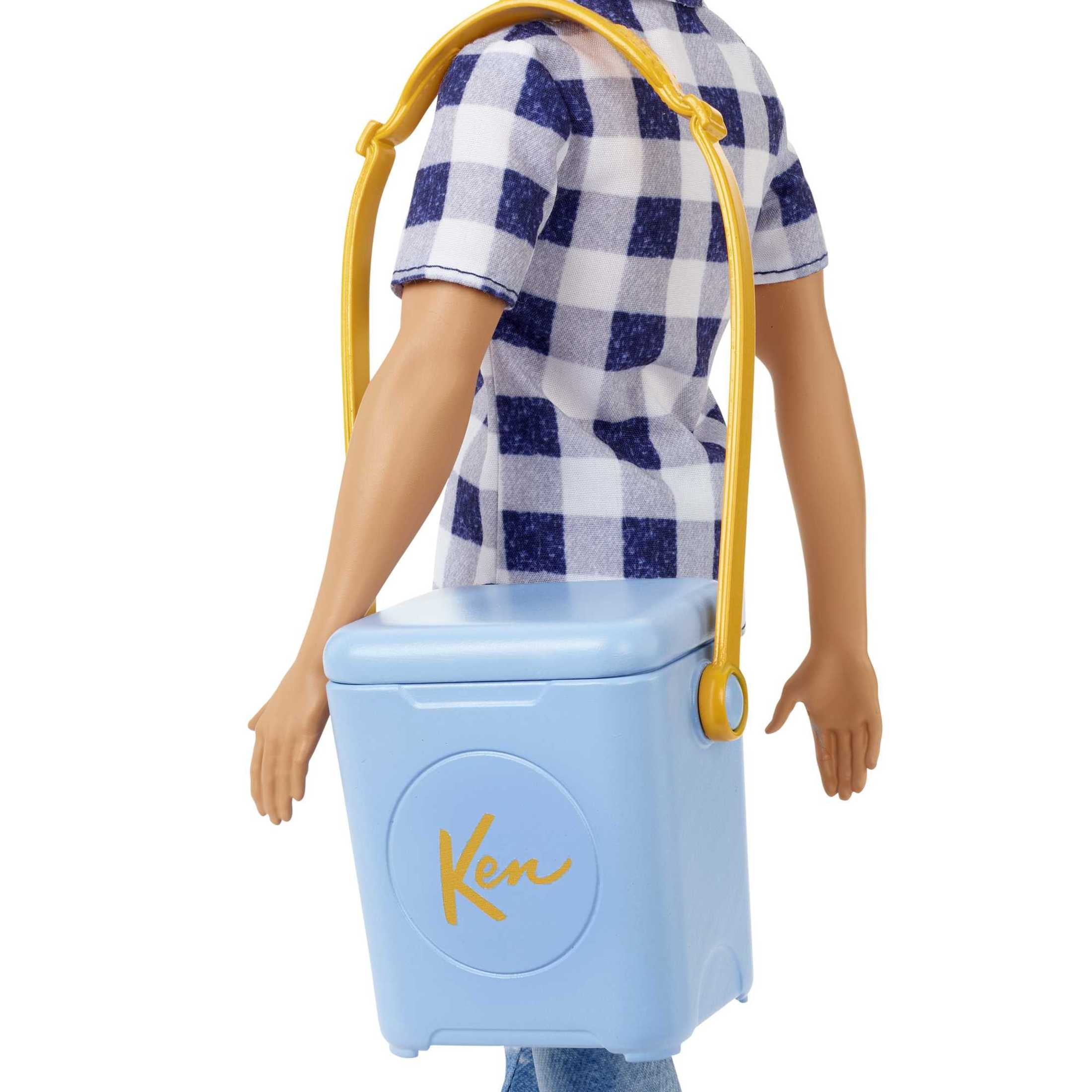 Barbie It Takes Two Ken Doll & Camping Accessories, Blonde Doll with Blue Eyes Wearing Plaid Shirt