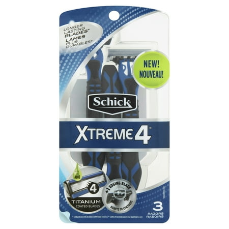 Schick Xtreme4 Men’s Disposable Razors with Edging Blades, 3 Ct