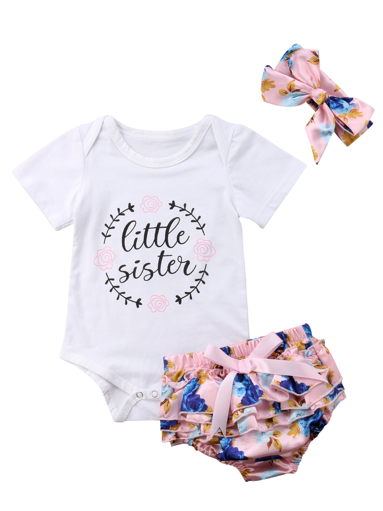 Newborn Baby Girl ''LITTLE SISTER'' Bodysuit Romper Jumpsuit Clothes Outfits Set 