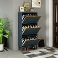 thumbnail image 3 of YesFashion Shoe Cabinet, Shoe Organizer Cabinet with Foot Pad, Metal Base And Legs 3 Flip Drawers Entryway Organizer, Multi-Layer Shoe Cabinet for Hallway, Living Room, 3 of 9