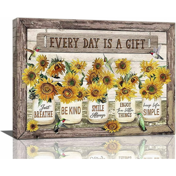 Farmhouse Wall Decor Rustic Sunflower Wall Art Inspirational Quotes Canvas Country Sunflower Picture Painting Prints Modern Framed Home Decor for Bathroom Bedroom Office Kitchen 16''''x12''''